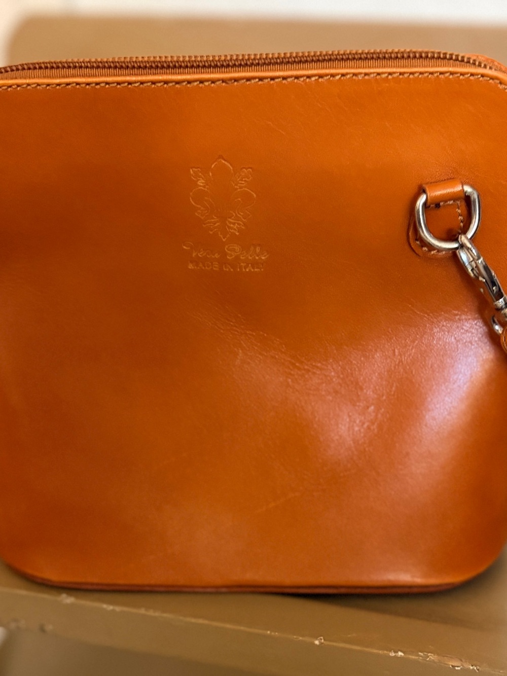 Vera Pelle Orange Leather Bag with Silver Hardware